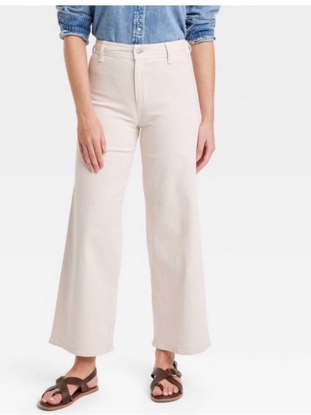 NWT Women High-Rise Sailor Wide Leg Ankle Jeans Universal Thread Beige 14 Reg
